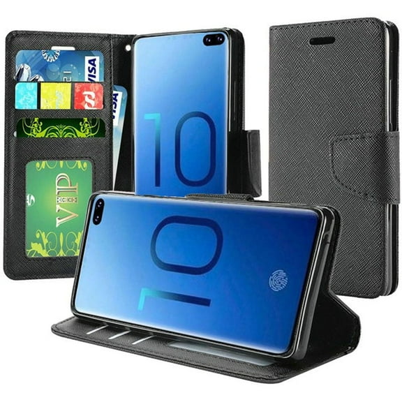 GSA Leather Grain Flip Wallet Case for Samsung Galaxy S10 Plus (6.4") - Black