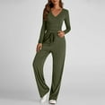 thumbnail image 3 of Besolor Womens 2 Piece Loungewear Sets Casual V Neck Long Sleeve Tops and Wide Leg Pants Casual Matching Set Tracksuits, 3 of 8