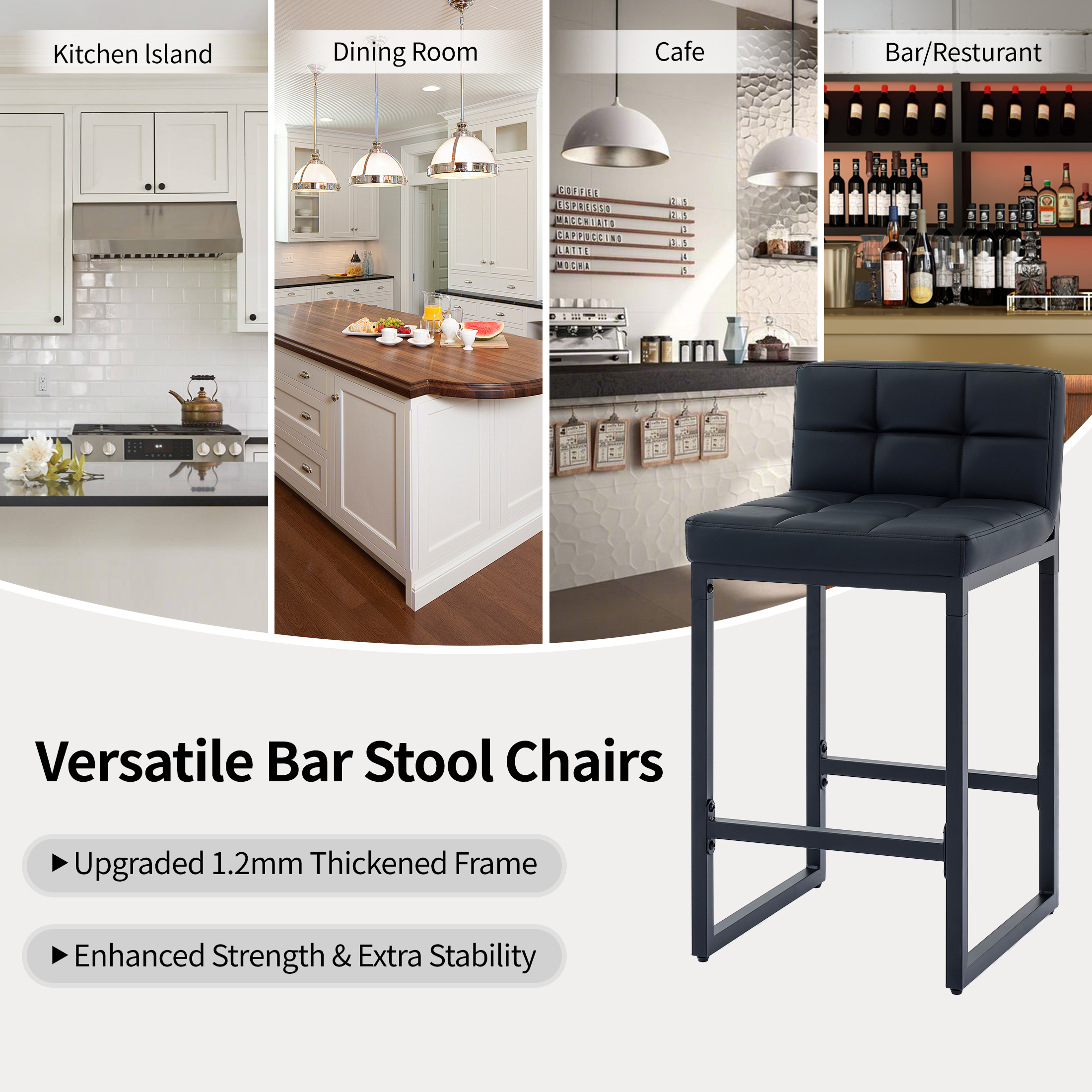 FIRAVOE Counter Height Bar Stools with Back Set of 3, Black photo 7