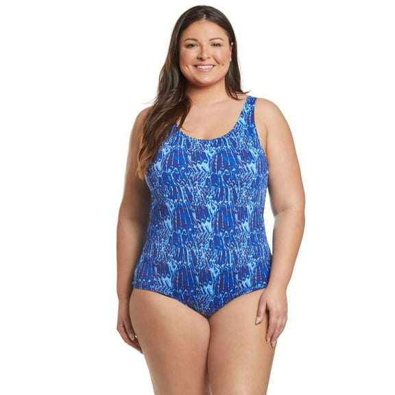 Sporti Plus Size Gianna Laguna Chlorine Resistant Conservative Scoop Back One Piece Swimsuit (22W, Blue)