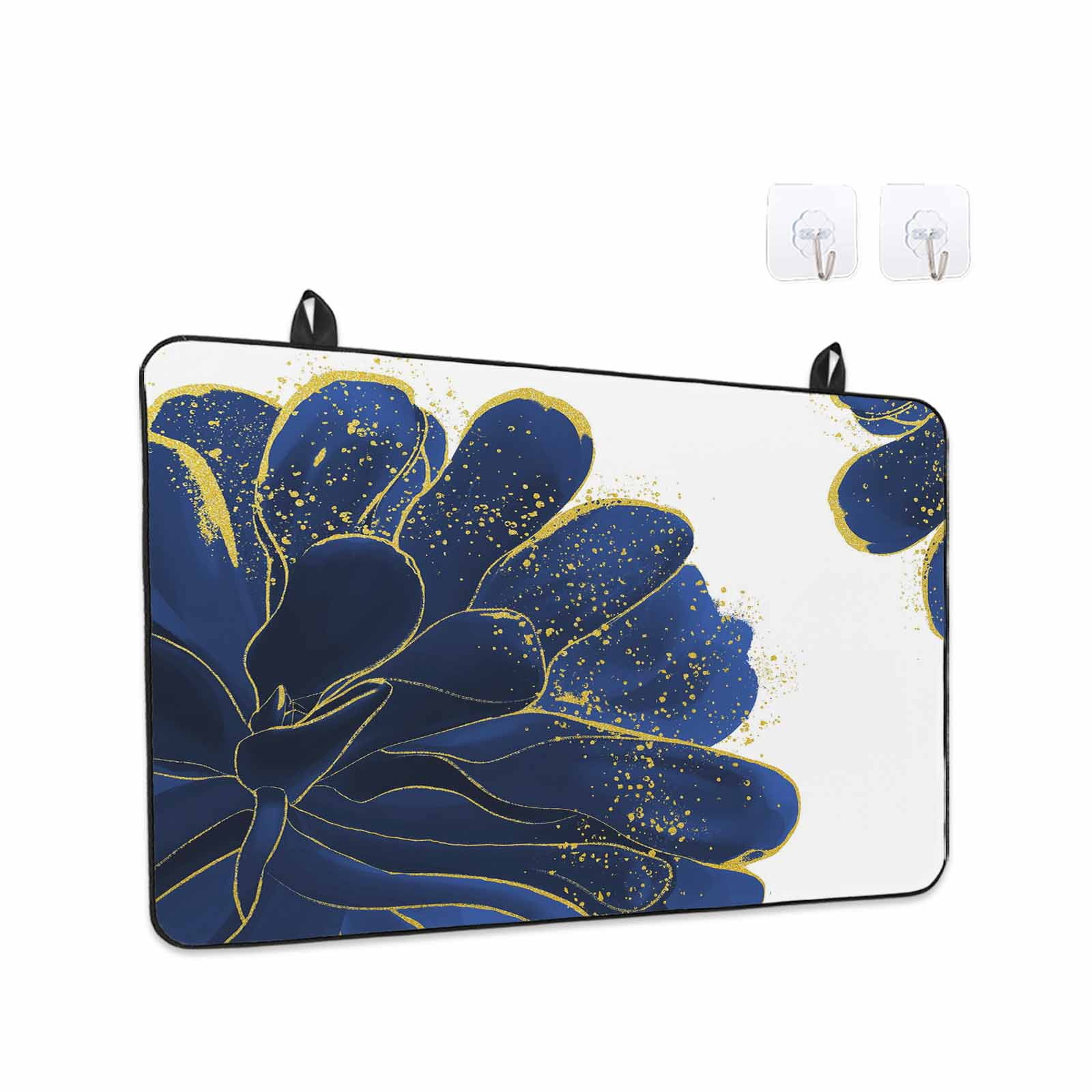 Navy Blue Gold Stove Top Cover for Electric Stove, Heat-proof & Non Slip Glass Top Stove Cover Protector, Abstract Line Art Troditional Ink Painting Kitchen Flat Cooktop Rubber Mat 31x24 Inches