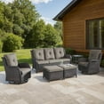 thumbnail image 2 of Bellefurn 6 Pieces Outdoor Patio Furniture Sets with Swivel Rocker Chairs,3-Seat Sofa and Ottoman High-Back Rattan Patio Conversation Sets for Porch Deck Backyard Poolside, 2 of 11