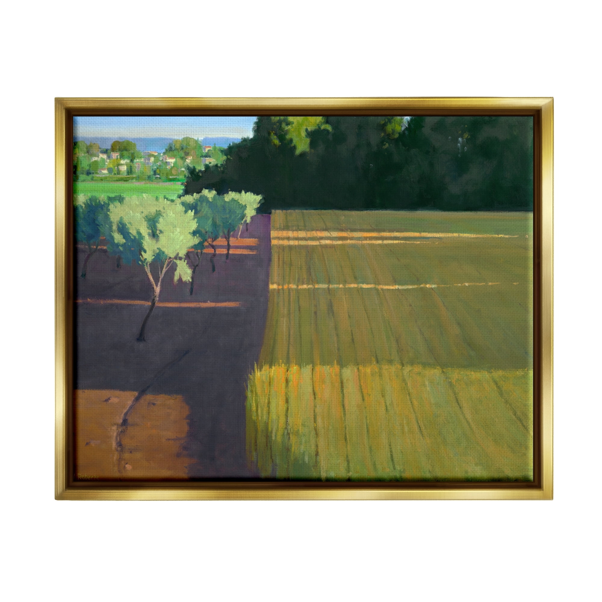 Stupell Industries Orderly Orchard Farm Land Vast Grassland Field Graphic Art Metallic Gold Floating Framed Canvas Print Wall Art, Design by Ian Roberts