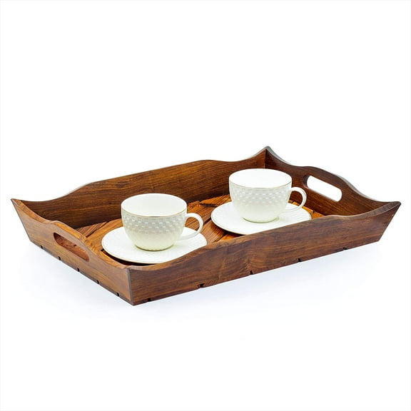 Handcrafted Rosewood Heavy Large Wooden Serving Trays Set of 3 | Kitchen Home Decor Dinner Platters | Nagina International