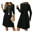 thumbnail image 2 of Women's Casual Sweater Dress Crew Neck Knit Long Sleeve Dress A-Line Knee Length Fall Winter Dress Black S, 2 of 6