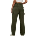 thumbnail image 4 of Lovskoo 2024 Womens Cargo Pants Wide Leg Baggy High Cut Pull On Elastic Waist Stretch Loose Pants with Pocket 90S Outfit Olive Green, 4 of 8