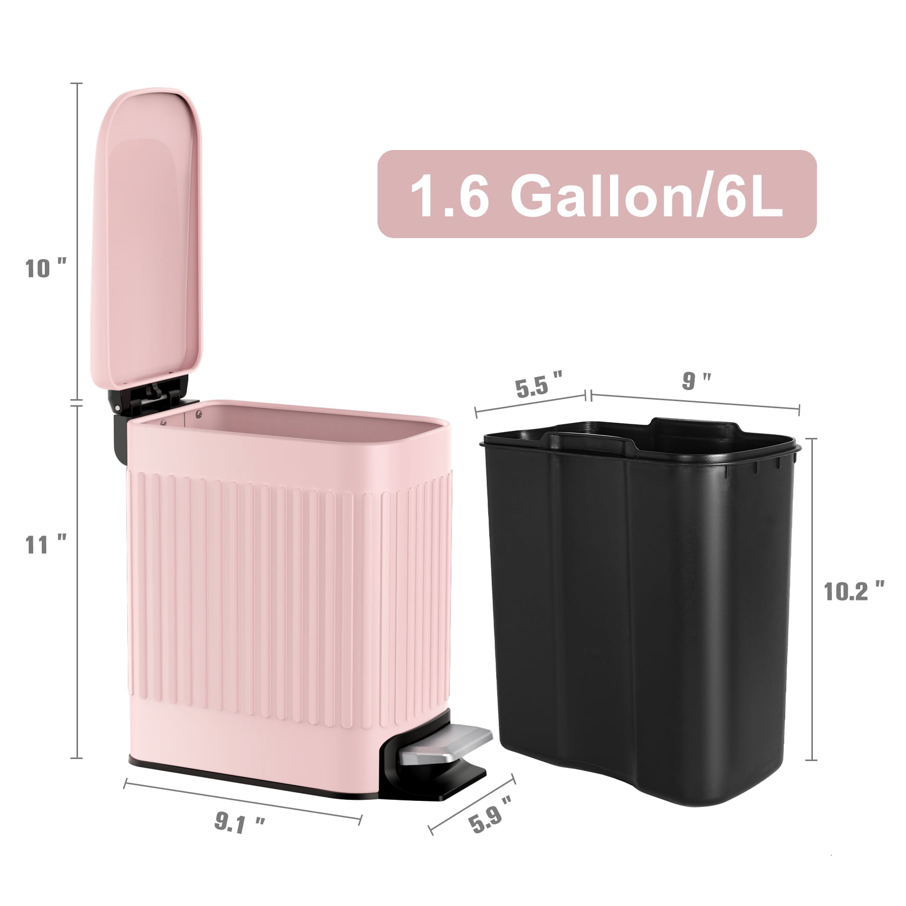 TrashAid 1.6 Gallon Bathroom Trash Can with Lid, Small Stainless Steel Garbage Bin, Pink