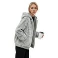 thumbnail image 2 of felwors Women's Sherpa Fleece Jacket - Warm Zip-Up Hooded Winter Coat with Pockets, Fuzzy Fashion Sweatshirt Jacket for Cold Weather Grey, M, 2 of 5