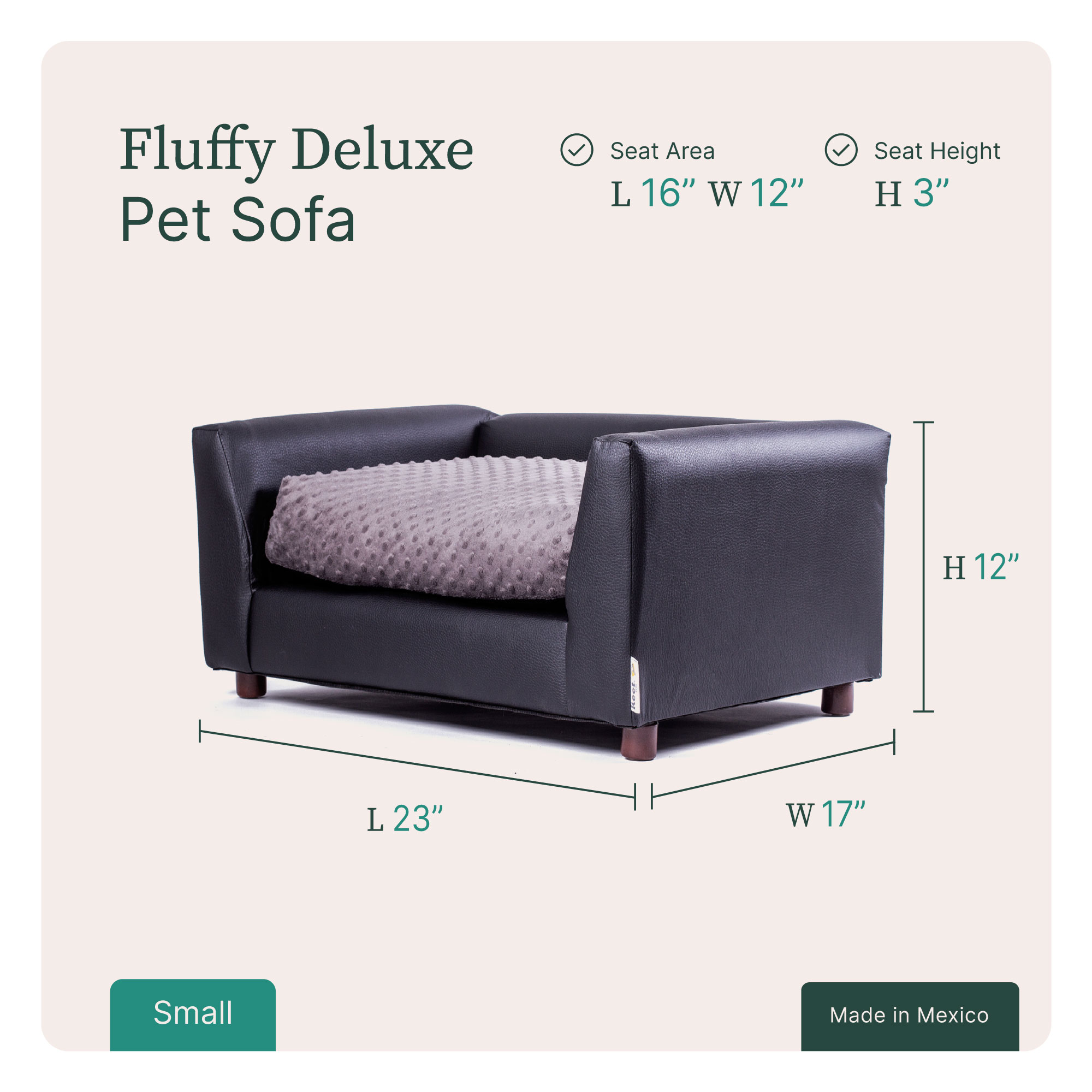 Keet Fluffly Deluxe Pet Bed Sofa Charcoal Small