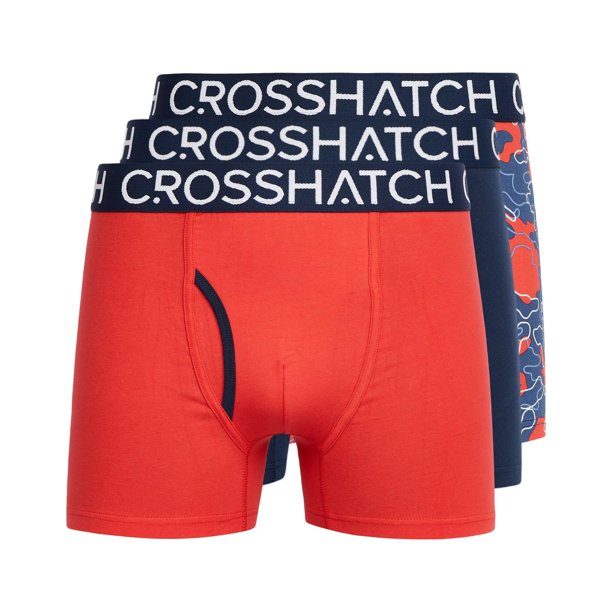 Crosshatch - Pantalones Cortos Cuadrados Payso para Hombre - Pack de 3 (Rojo, Marino)