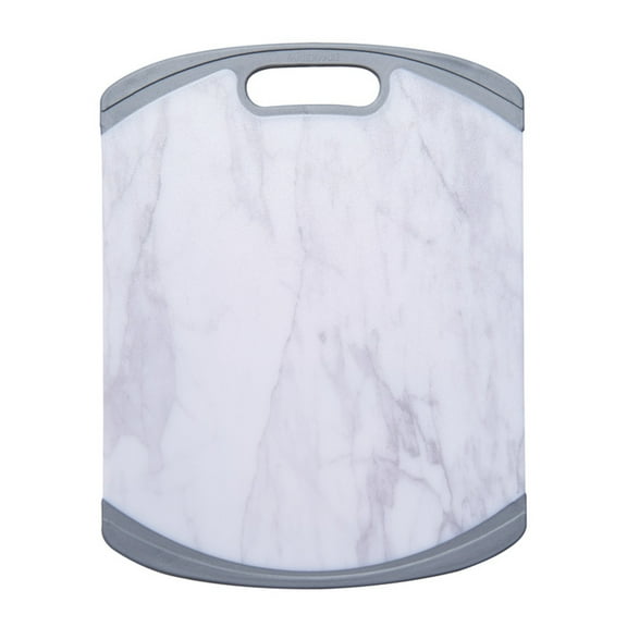 Farberware 11-inch x14-inch Plastic/Poly Cutting Board, Marble Pattern with Silver Trim