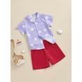 thumbnail image 3 of Musuos Toddler Boy 4th of July Outfits 6 12 18 24M 3 4Y Short Sleeve Star Print Button Down Shirt +Elastic Waist Shorts Set Summer Clothes, 3 of 9