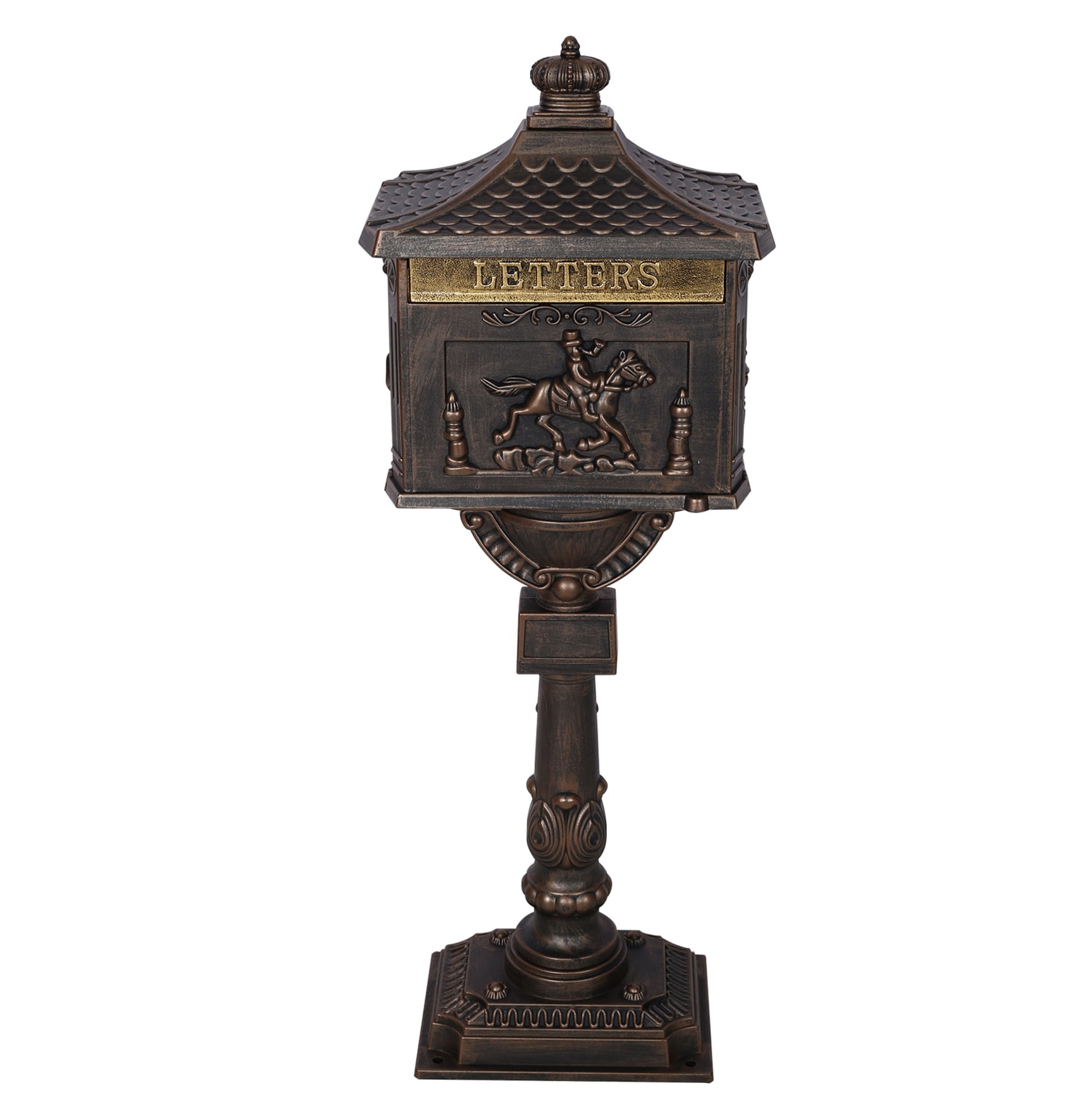 Cast Aluminum Mailbox - Bronze Postal Box with Lock & Keys - Large, Heavy Duty, 45.5" Tall