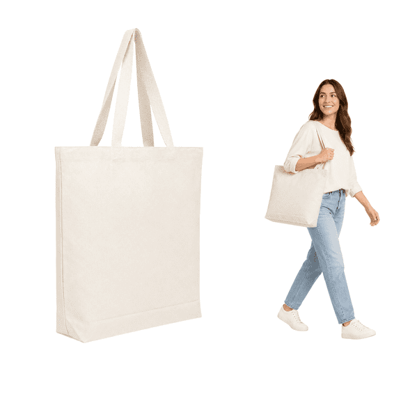NOVASTILE 1 Pack 100% Cotton Natural Canvas Large Tote Bag 15"x16"x3" 12oz, Reusable Shopping Bag for Grocery, DIY, Printing, Painting, Embroidery, Advertising, Promotion, Gifts & Events