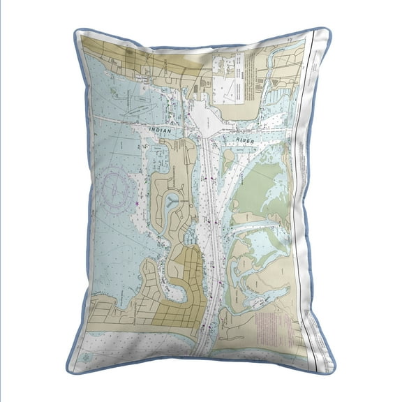 Betsy Drake HJ11475 Fort Pierce Harbor, FL Nautical Map Large Corded Indoor & Outdoor Pillow - 16 x 20 in.