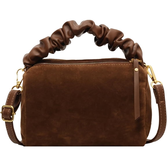 YooGuoGuo Fashion Brown Faux Suede Crossbody Bag - Ruched Top Handle Small Shoulder Purse for Women Casual Daily Use,Black
