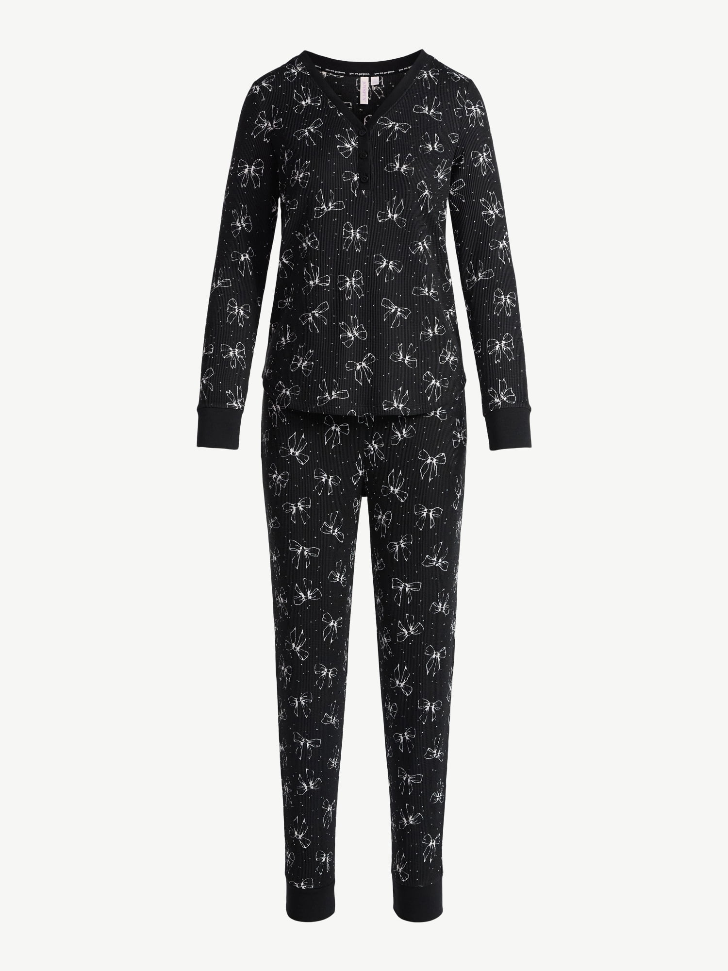 Joyspun Women's Waffle Knit Henley Sleep Top, Joggers and Socks Pajama Set, 3-Piece, Sizes XS-3X