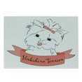 thumbnail image 1 of Yorkie Cutting Board, Puppy with Hair Buckle Yorkie Terrier Animal Ribbon Cartoon Character Print, Decorative Tempered Glass Cutting and Serving Board, Small Size, Pink White, by Ambesonne, 1 of 1