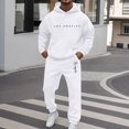 thumbnail image 2 of Valora Men's Suit Set for Everyday Casual Wear Two Piece Hooded Sports Ensemble with Raglan Sleeves and Pants for Autumn Winter White M, 2 of 4