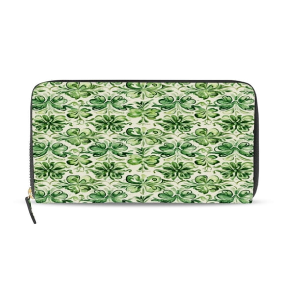 Qxltty St Patricks Green Cloverleaf Women's Leather Wallet Fashion Retro Multi Card Holder with Cell Phone Pocket Mothers Day Gifts