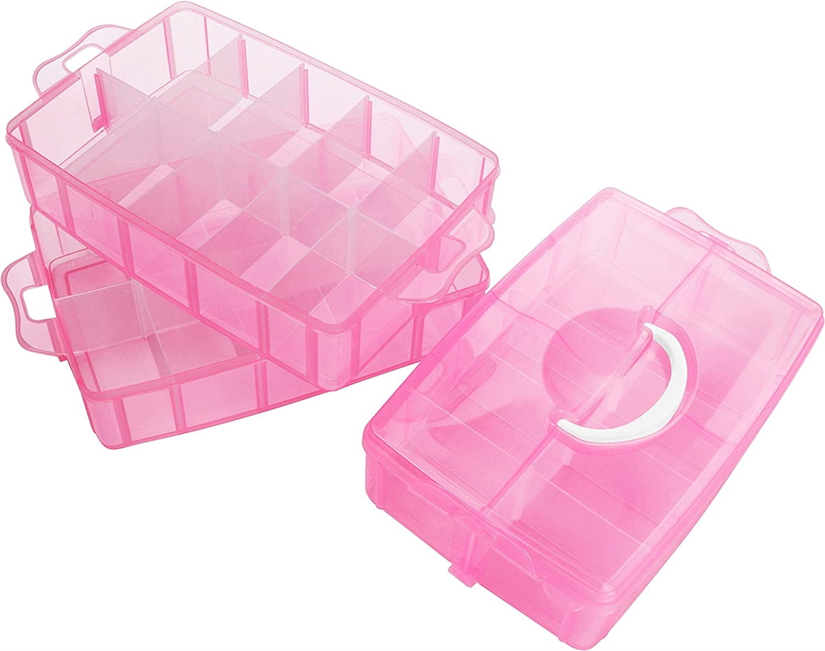 Casewin 3-Layer Things & Crafts Storage Box with 30 Adjustable Compartments for Organizing Tape, Embroidery Accessories, Threads Bobbins, Kids Toy, Beauty Supplies, Nail Polish, Jewelry - Large
