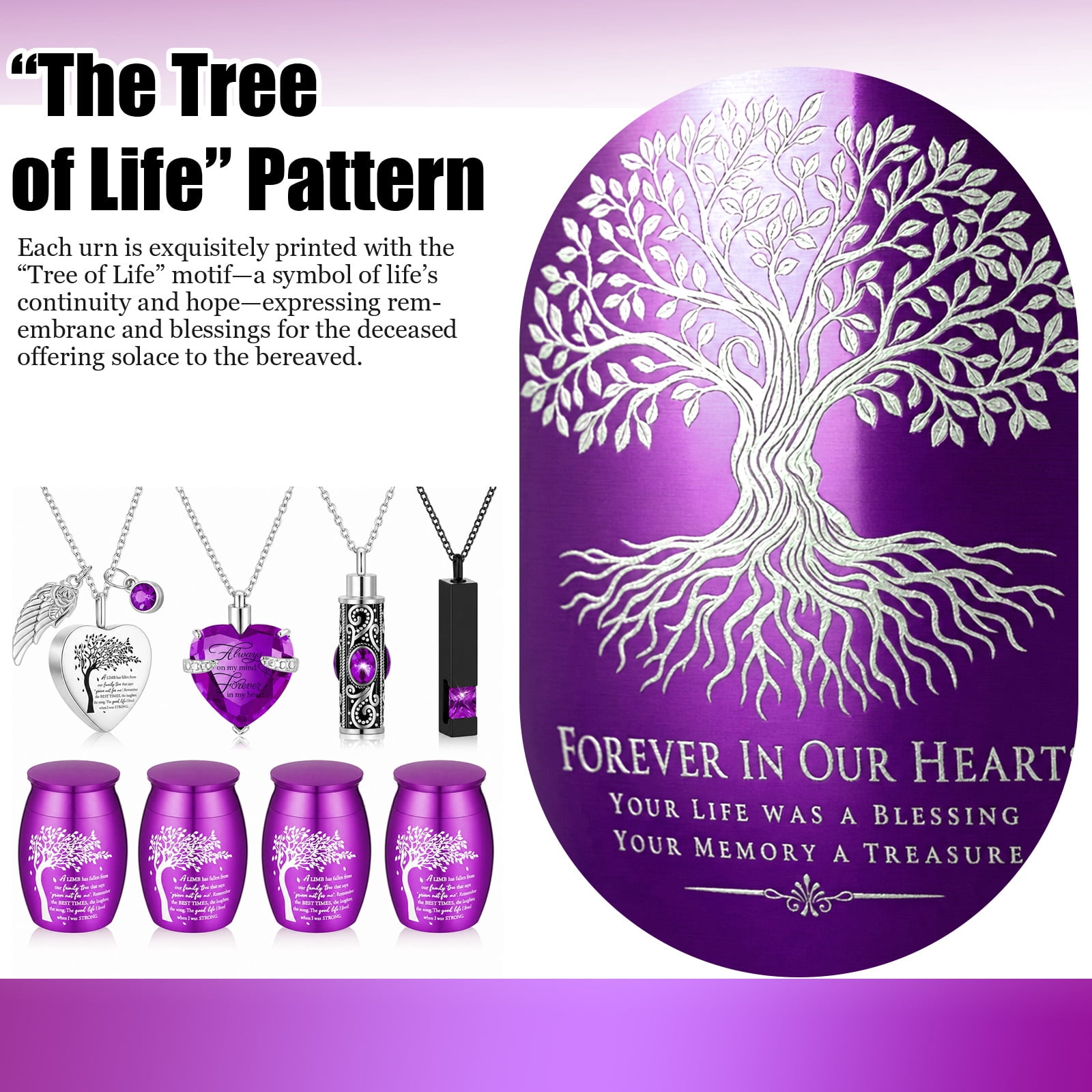 Threns Cremation Urn Necklace for Ashes, Small Cremation Urns for Human/Pet Keepsake Sharing Urns Memorial Ashes Holder-A Limb has Fallen from The Family Tree (8Pcs-Purple)