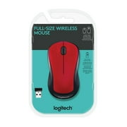 Logitech Full-Size Wireless Mouse, USB Nano Receiver, 1000 DPI Optical Tracking, Ambidextrous, Red, Walmart Exclusive