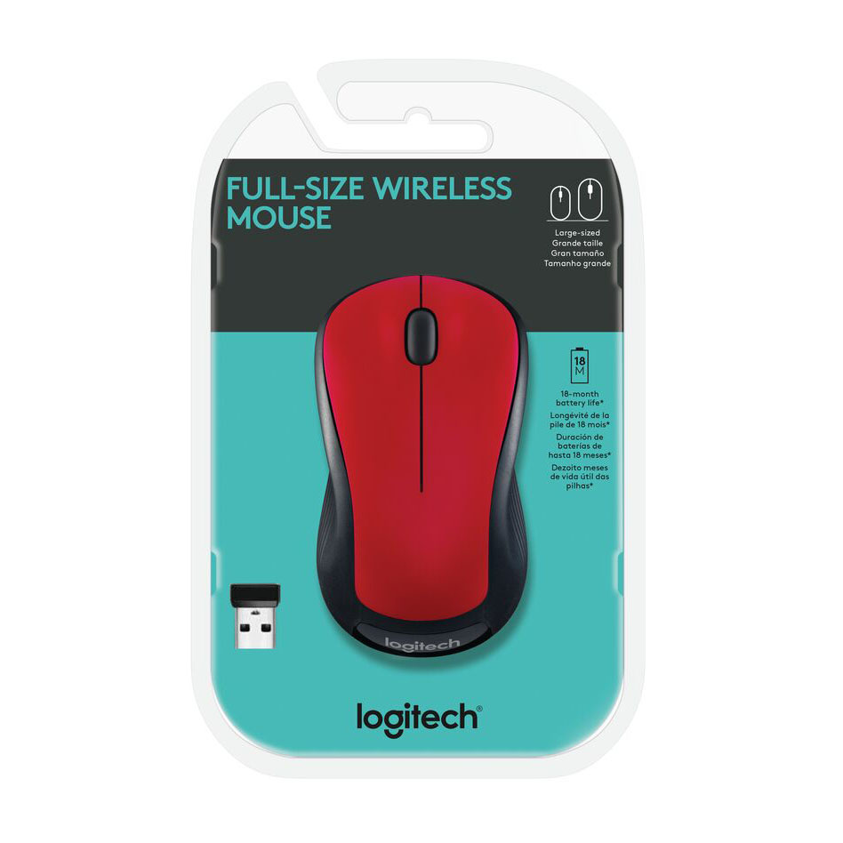 Logitech Full-Size Wireless Mouse, USB Nano Receiver, 1000 DPI Optical Tracking, Ambidextrous, Red - image 4 of 5