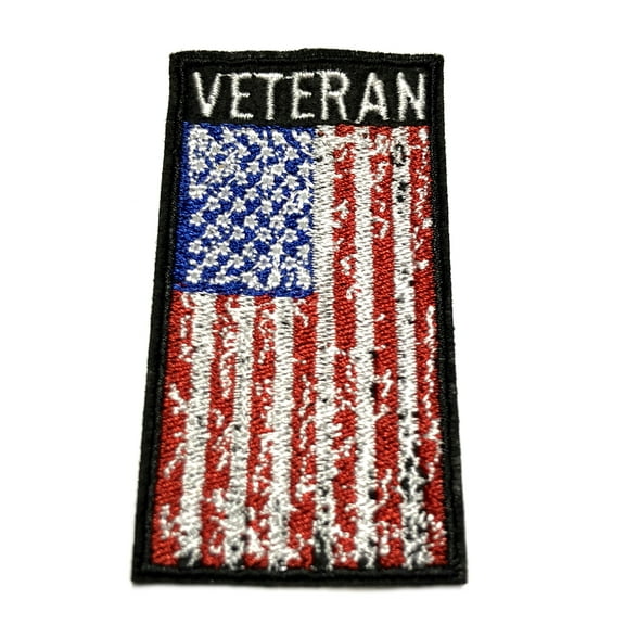 Veteran Distressed Flag Embroidered Patch Iron/Sew-On Applique Biker Emblem