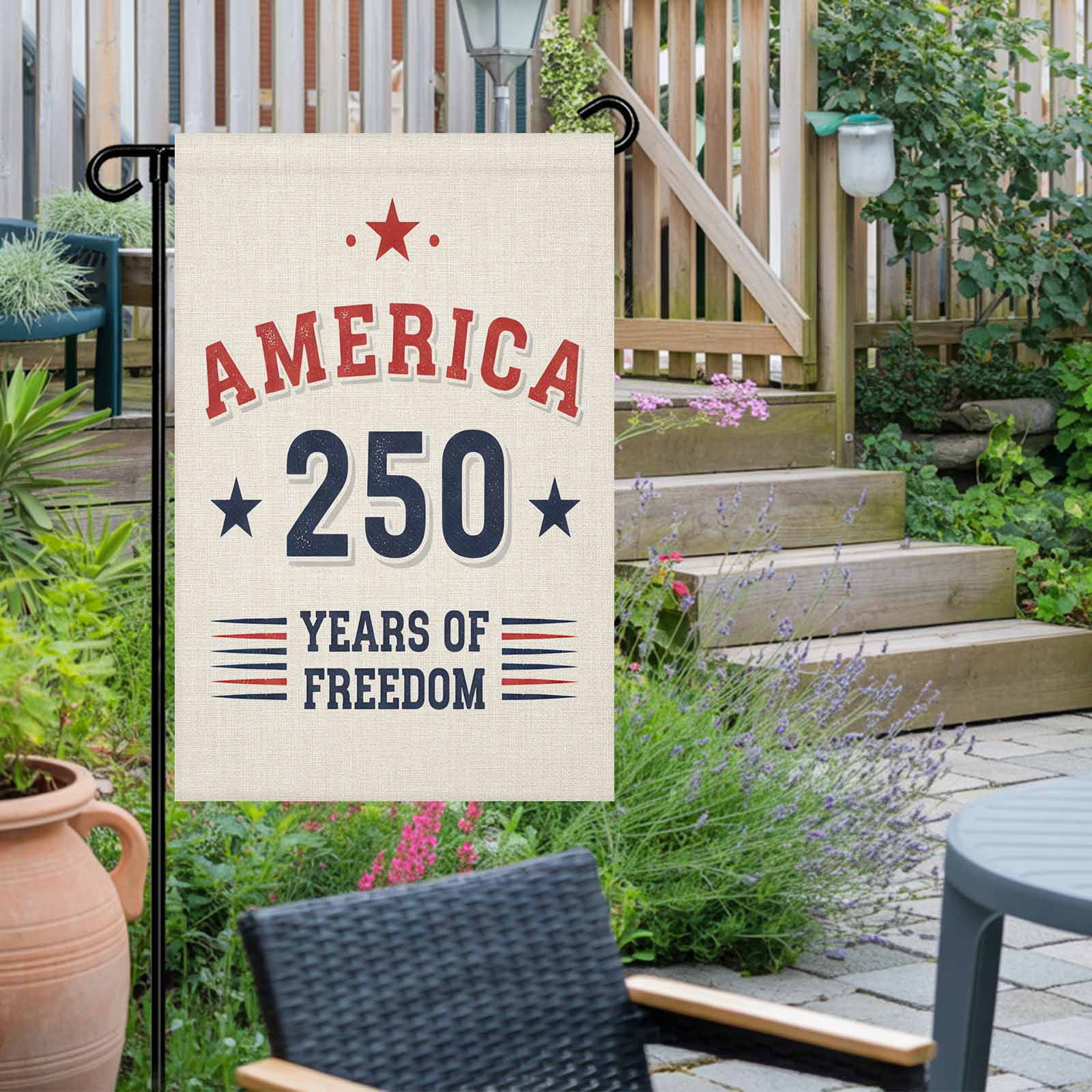4th of July Garden Flags America 250 Years of Freedom Garden Flag Double Sided Welcome Flag Patriotic Stars USA Flag Independence Day Yard Flags for Outdoor Lawn Porch Memorial Day Decor 28x40 Inch
