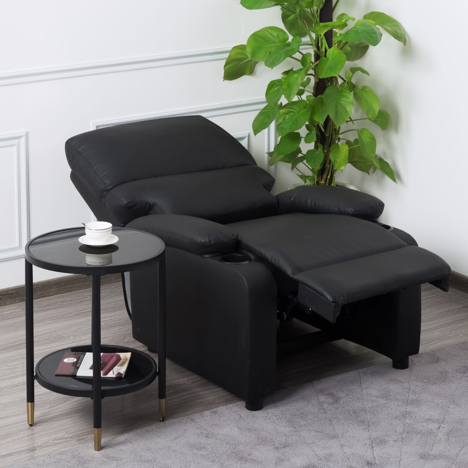 Kadyn 31.5" Faux leather reclining chair, Pu Upholstered reclining chair, Pushback Recliner Chair for Bedroom, Black Kadyn 31.5" Faux leather reclining chair, Pu Upholstered reclining chair, Pushback Recliner Chair for Bedroom, Black