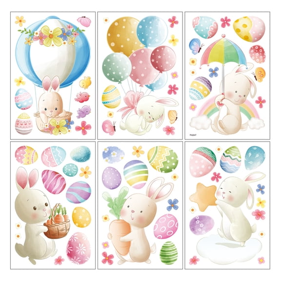 6-Pack Easter Bunny Window Clings – Cute Cartoon Egg Stickers for Glass, Windows, Mirrors & Doors – Festive Spring Decor for Home, Nursery & Classroom