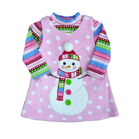 Bonnie Baby Infant Girls Pink Snowman Jumper Dress Striped Bodysuit 2 PC Set 24m