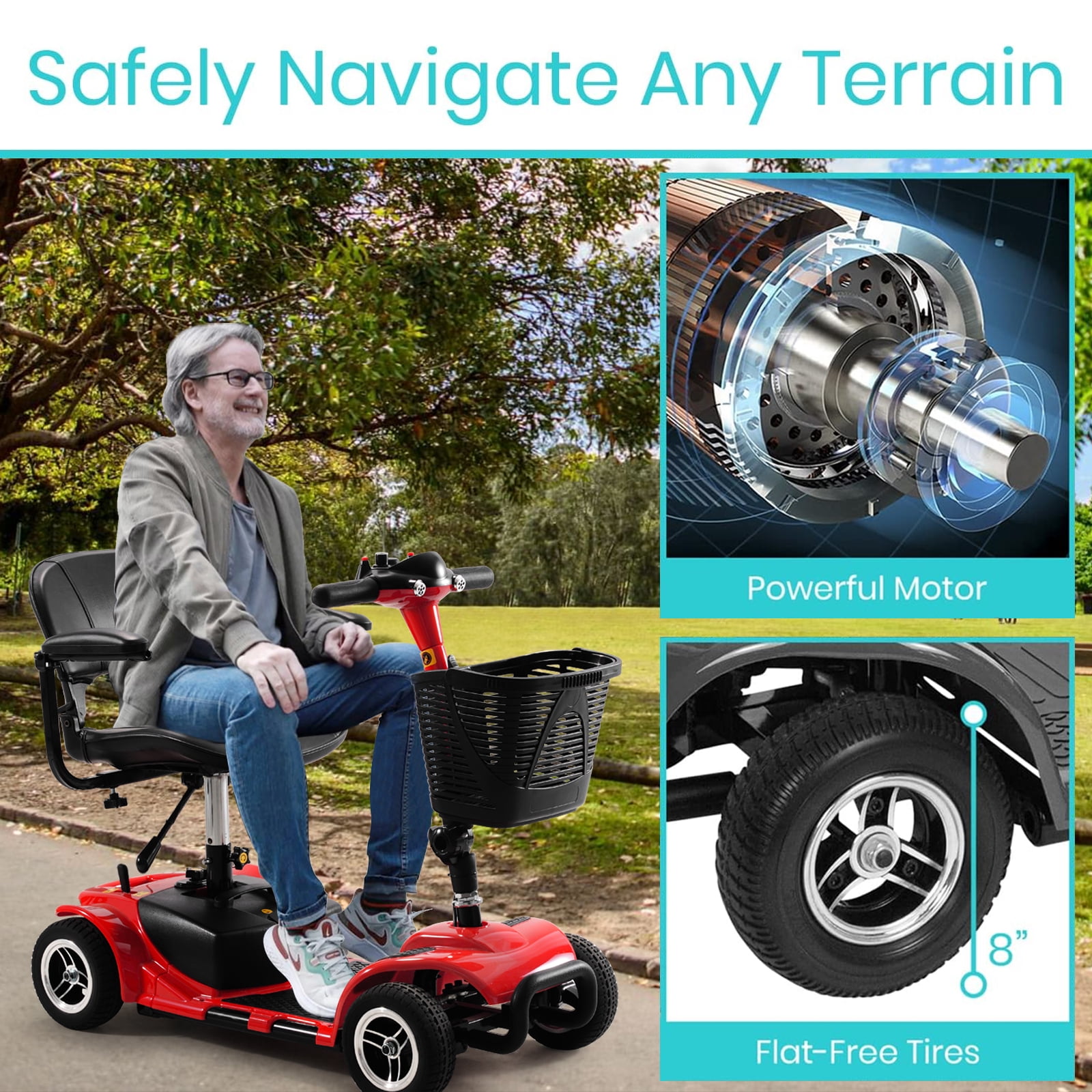 30 Miles Long Range 4 Wheel Electric Mobility Scooter with 350W Motor, Foldable Mobility Scooter for Adults/Seniors, 300LBS Capacity, Cup Holder, USB Port, Compact & Portable for Elderly, Silver
