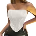 thumbnail image 2 of HUANBAI Women Bustier Corset Top Lace Off Shoulder Vintage Sleevesless Tank Top Party Clubwear Basic Camisole Shirts, 2 of 5