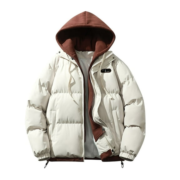 Wyobmus Men's Quilted Jackets Winter Heavyweight Hooded Puffer Jacket Solid Zipper Coat Casual Oversized Padded Jacket Beige