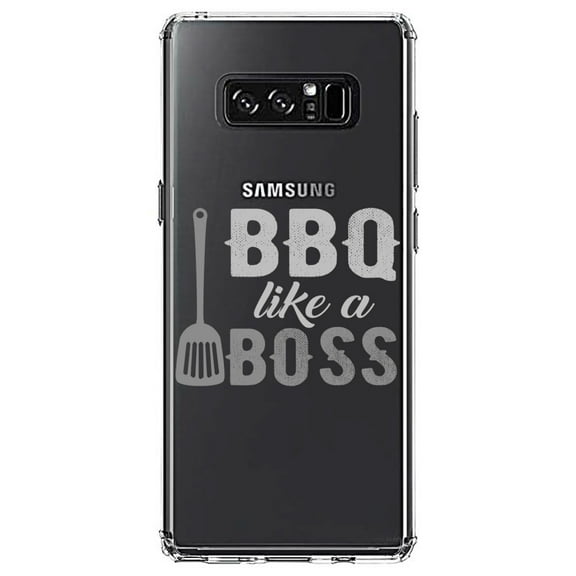 DistinctInk Clear Shockproof Hybrid Case for Samsung Galaxy Note 8 - TPU Bumper Acrylic Back Tempered Glass Screen Protector - BBQ Like a Boss Barbecue
