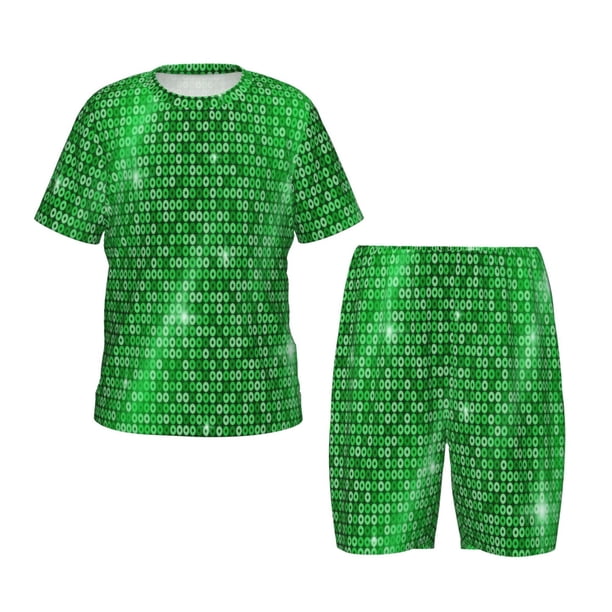Balery Shiny round green sequins Conjunto de Pijama Infantil de Manga Corta con Estampado – Ropa de Dormir de Algodón Suave-Medium