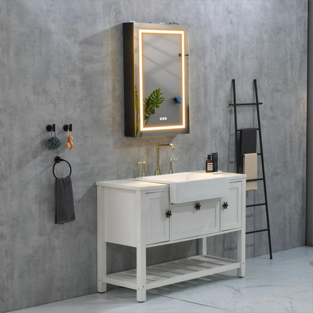24 in. W x 36 in. H Rectangular Frameless Mount LED Lighted Medicine Cabinet with Mirror