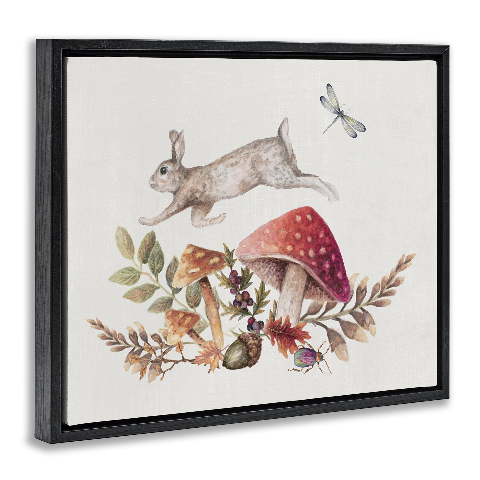 Stupell Industries Rustic Botanicals & Hare Botanical & Floral Painting Black Floater Framed Canvas Art Print Wall Art, 21 x 17