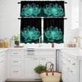 thumbnail image 3 of Teal Flower Kitchen Curtains Valances and Tiers Set of 3 Transparent Flowers Tier Curtains and Valance with Rod Pocket for Small Windows, 27.5"x24", 3 of 9