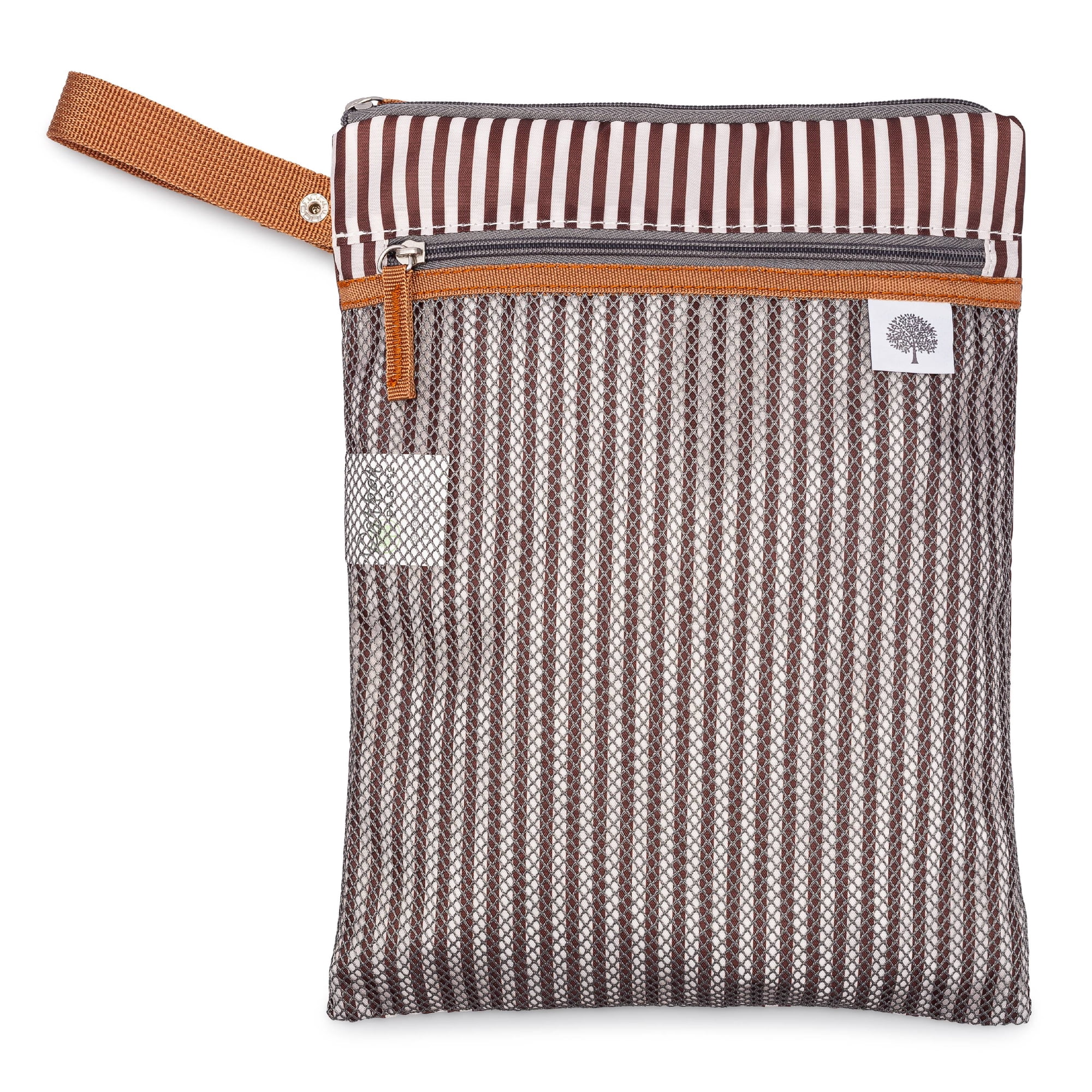 Parker Baby Wet Dry Bag - Waterproof Diaper Bag Accessory for Dirty Clothes/Diapers - Brown & White Stripes