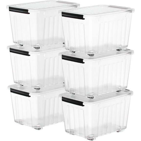 72 Quart Plastic Storage Bin, Stackable and Nestable Storage Boxes with Lids and Secure Latching Buckles, Large Storage Container (Clear, 72Quart-6Pack)