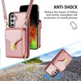 thumbnail image 3 of Handbag Wallet Case for Samsung Galaxy S25 with Shoulder Strap, with Back Card Slots Holder PU Leather Magnetic Snap Zipper Flip Purse Shockproof Phone Cover for Galaxy S25 - Rosegold, 3 of 6