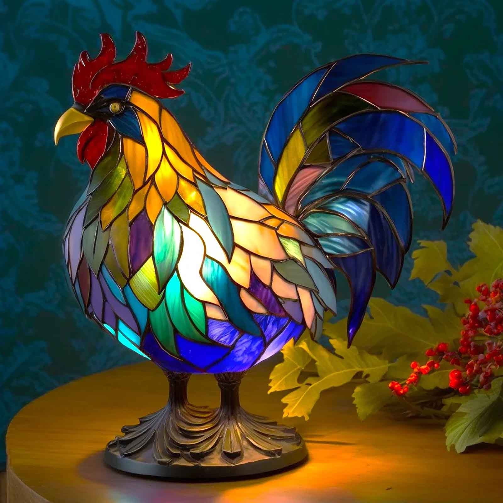 PINNKL Animal Table Lamp Series, Retro Stained Glass Animal Table Lamp,  Retro Table Lamp, Stained Animal Glass Bedside Lamp Night Light, Small  Table Lamps Decorative (Rooster) 
