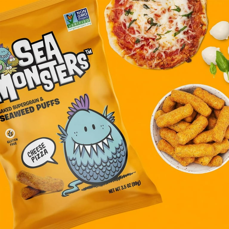 Pack of 8, Sea Monsters Cheese Pizza Seaweed Puffs, 3.5 oz