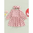 thumbnail image 4 of Seyurigaoka Toddler Girls Valentine's Day Dress Long Sleeve Crew Neck Buttons Dress Spring Autumn Heart Print Dress with Headband, 4 of 9