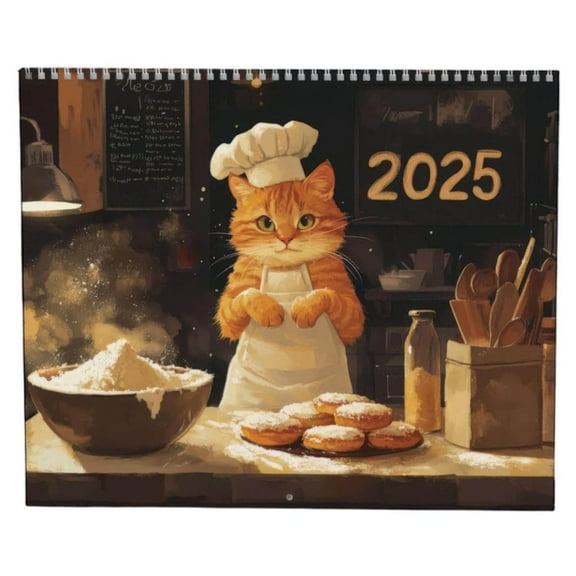 12 Monthly Fun Cooking Cats Calendar With Creative Illustration,Double-Spiral-Bound Cooking Cat Calendar,Unique Gift For Cat Lovers And Foodies