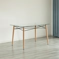 Rectangle Clear Glass Top Accent Dining Table with 4 Beech Metal Frame ...