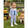 thumbnail image 3 of RUINIXCW Baby Boy First Birthday Outfit Romper Infant Boys 1st Birthday One Years Old Clothes Letter Embroidery Long Sleeve Waffled Striped Jumpsuit, 3 of 10